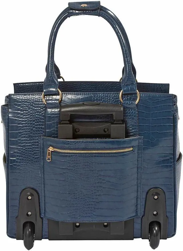 Alt view image 4 of 5 - JKM & Company Rolling Laptop Bag for Women | Designer Wheeled Briefcase | Fits 13-17" Laptops | Office Travel Computer Case (Riviera (Blue))