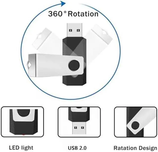Alt view image 3 of 5 - Wooolken 100 Pack 8GB USB 2.0 Flash Drives Bulk with Lanyards Swivel Pen Drive Thumb Drive with LED Light,Ideal for Weddings,Office, School, Data Storage Backup