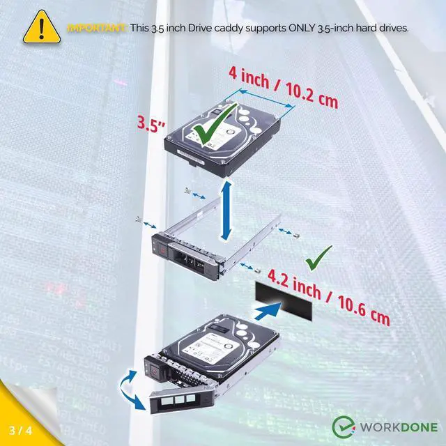 Alt view image 4 of 5 - WORKDONE 12-Pack - 3.5" Hard Drive Caddy - Compatible for Dell PowerEdge Selected 14-15th Gen. Servers - with Detailed Setup Manual - Front Sticker Labels - Screwdriver - Strong Tray Screws