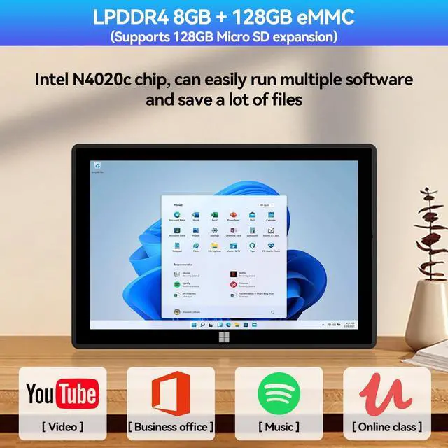 Alt view image 2 of 5 - A DREAMER Windows 11 Tablet with Keyboard: 8GB+128GB SSD Tablet with Case, Intel CPU, Docking Keyboard, (Micro HDMI+Type C USB Slot), 5G Dual WiFi, 10.1inch Tablet with Keyboard and Case 3-in-1