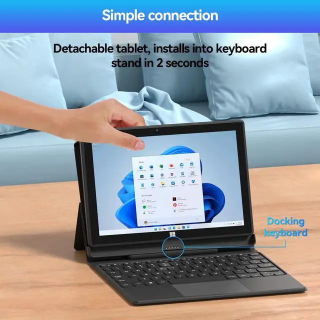 Alt view image 3 of 5 - A DREAMER Windows 11 Tablet with Keyboard: 8GB+128GB SSD Tablet with Case, Intel CPU, Docking Keyboard, (Micro HDMI+Type C USB Slot), 5G Dual WiFi, 10.1inch Tablet with Keyboard and Case 3-in-1