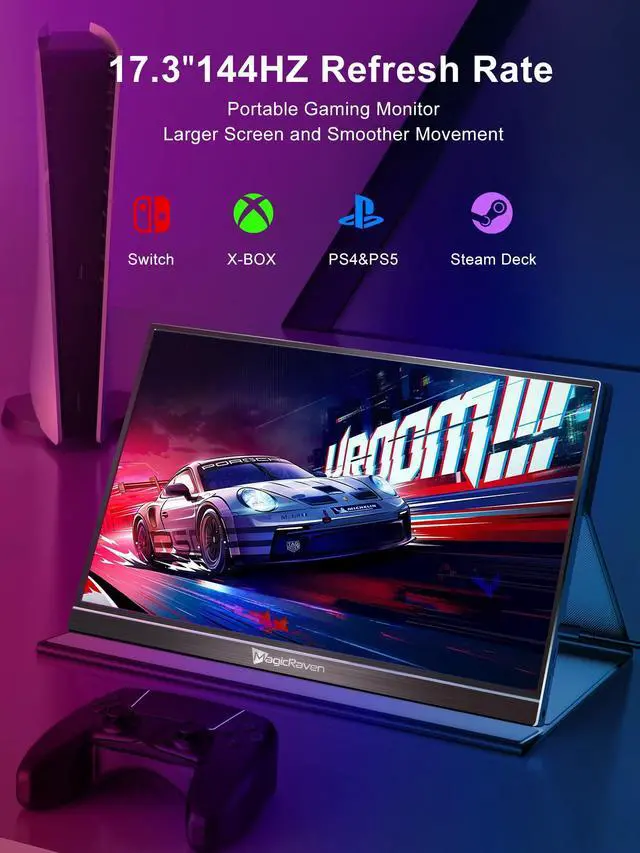 Alt view image 3 of 5 - 144HZ Portable Gaming Monitor, 17.3" 1080P Laptop Monitor, Dual USB C HDMI Second Computer Screen, VESA Gaming Display with Speakers, Travel Monitor for PS4/5 Xbox Switch MAC PC Phone