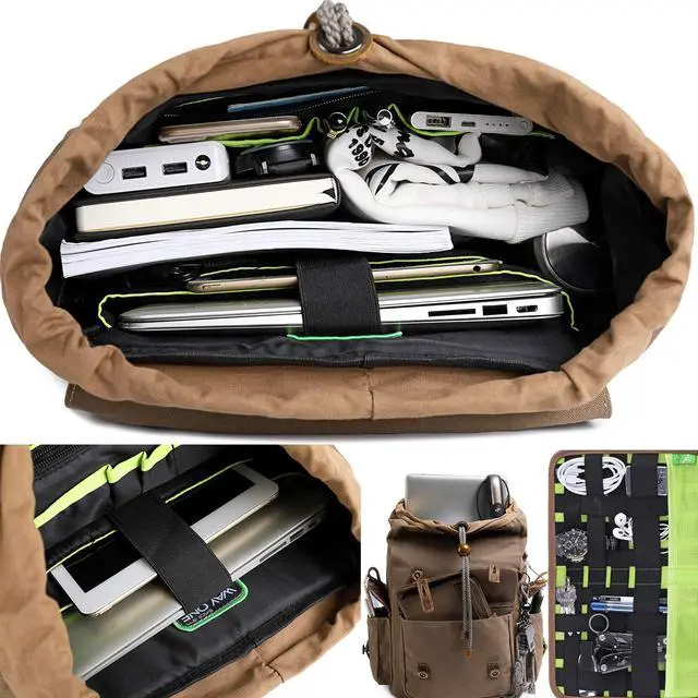 Alt view image 4 of 5 - Vintage Canvas Leather Backpack for Men Women, Waterproof Rucksack Knapsack Hiking Travel Outdoor,Retro Leather 17" Laptop Casual Backpack, Brown