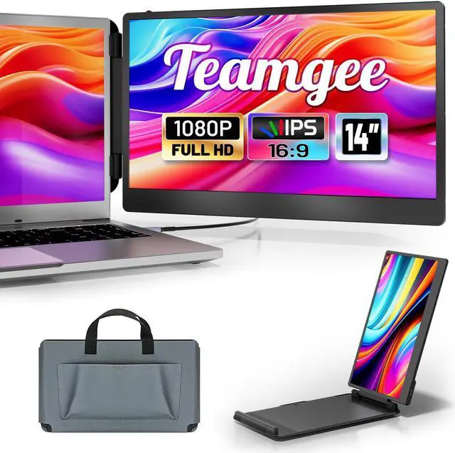 Main image of Teamgee Laptop Screen Extender, 14" FHD 1080P IPS Portable Monitor for Laptop, Built-in Stand/Speaker, Dual Screen Monitor for 13"-17" Laptops, Plug & Play Suitable for Mac, Wins, Android, Dex