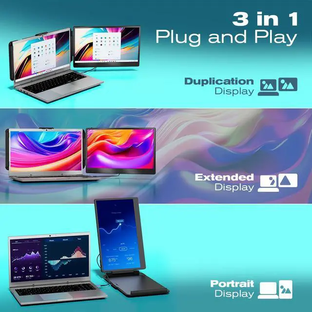 Alt view image 5 of 5 - Teamgee Laptop Screen Extender, 14" FHD 1080P IPS Portable Monitor for Laptop, Built-in Stand/Speaker, Dual Screen Monitor for 13"-17" Laptops, Plug & Play Suitable for Mac, Wins, Android, Dex