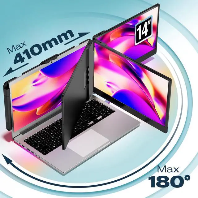 Alt view image 4 of 5 - Teamgee Laptop Screen Extender, 14" FHD 1080P IPS Portable Monitor for Laptop, Built-in Stand/Speaker, Dual Screen Monitor for 13"-17" Laptops, Plug & Play Suitable for Mac, Wins, Android, Dex