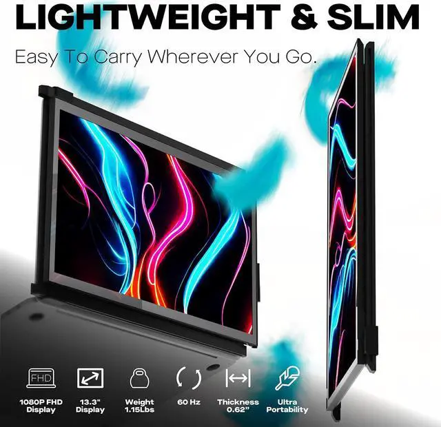 Alt view image 5 of 5 - 2023 Mobile Pixels Duex Plus DS 13.3" Portable Monitor, USB Type-C/HDMI Plug and Play Laptop Screen Extender, Auto Rotation FHD 1080P Laptop Monitor, Windows/Mac/Android/Switch Compatible