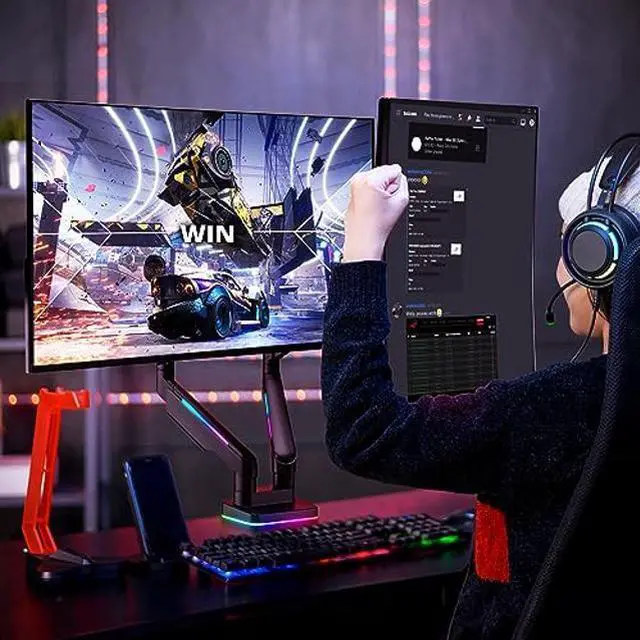 Alt view image 2 of 5 - AVLT RGB Lights Dual 17"-43" Gaming Monitor Arm Desk Mount, Fits Two Flat/Curved/Ultrawide Screen up to 44lbs(20kg), Height Swivel Tilt Adjustable Stand - Black