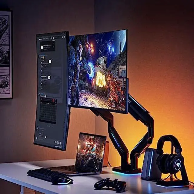 Alt view image 3 of 5 - AVLT RGB Lights Dual 17"-43" Gaming Monitor Arm Desk Mount, Fits Two Flat/Curved/Ultrawide Screen up to 44lbs(20kg), Height Swivel Tilt Adjustable Stand - Black