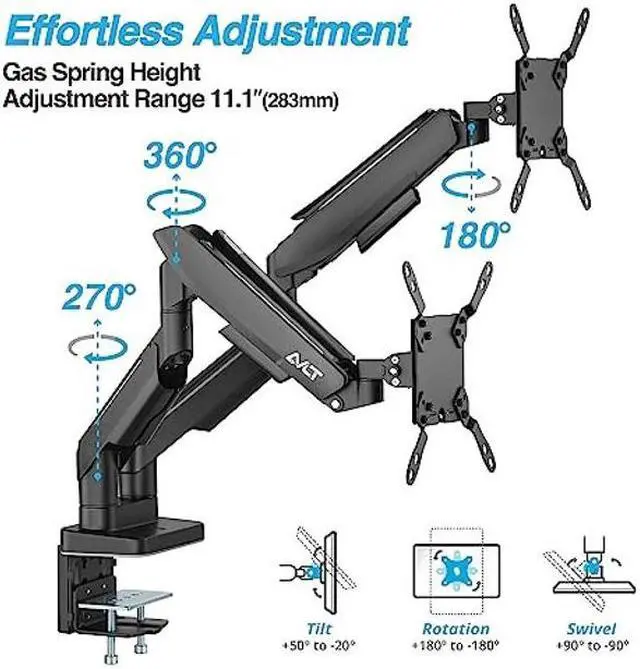 Alt view image 5 of 5 - AVLT RGB Lights Dual 17"-43" Gaming Monitor Arm Desk Mount, Fits Two Flat/Curved/Ultrawide Screen up to 44lbs(20kg), Height Swivel Tilt Adjustable Stand - Black