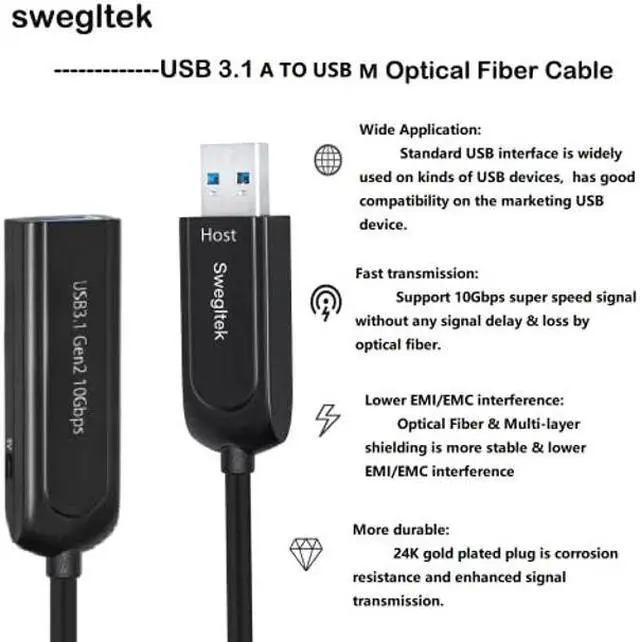 Alt view image 4 of 5 - USB 3.1 Male-Female Extension Cable Fiber Optical 10Gbps 40M Compatible with Windows Mac OS,Linux,Industrial Camera Machine Vision,Medical Security Monitoring Printer,Scanner,Touch Screen,Camera,Game