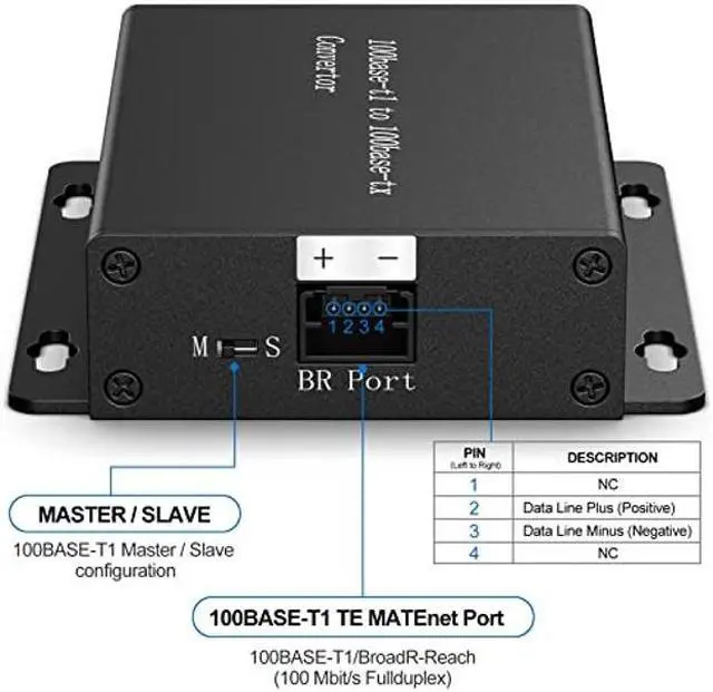 Alt view image 2 of 5 - 100BASE Ethernet Media Converter Device 2-Wire Ethernet BroadR-Reach(100BASE-T1) to Fast Ethernet (100BASE-TX) Automotive IEEE 100BASE-T1 Compliant with 100Mbit/s Transmit