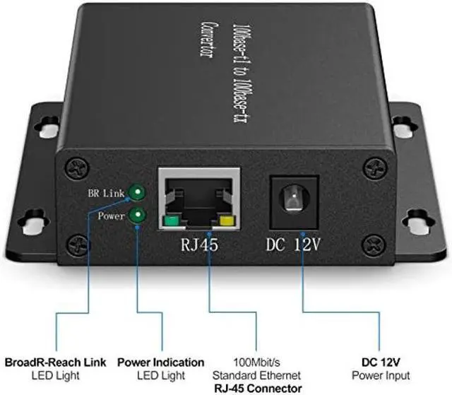 Alt view image 3 of 5 - 100BASE Ethernet Media Converter Device 2-Wire Ethernet BroadR-Reach(100BASE-T1) to Fast Ethernet (100BASE-TX) Automotive IEEE 100BASE-T1 Compliant with 100Mbit/s Transmit