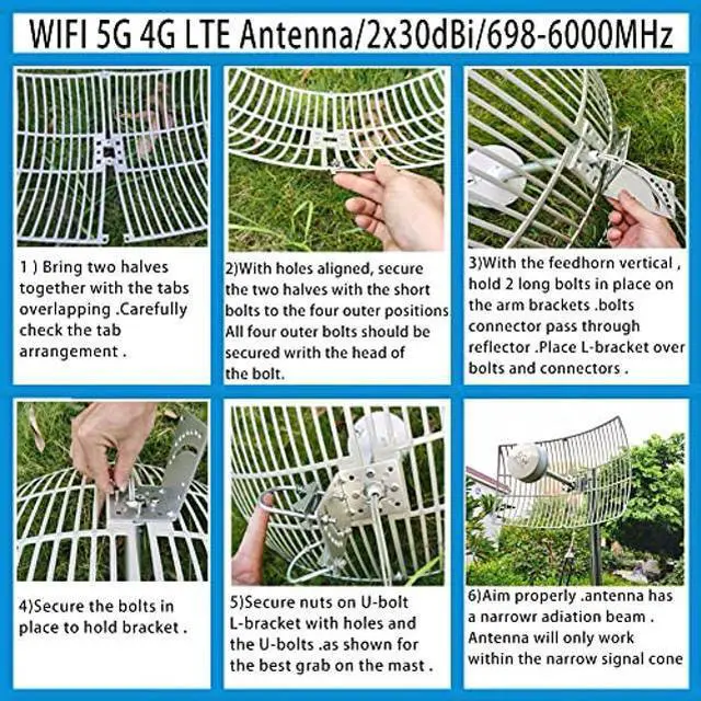 Alt view image 5 of 5 - SIGNALPLUS Parabolic Antennas Kit, 2x2 MIMO Antenna 5G, 4G LTE Antenna Outdoor Directional WiFi Antennas Long Range for 5G 4G LTE Routers, TS-9, SMA, 698-6000MHz, 30dBi, 15meter LMR240, Mount Pole
