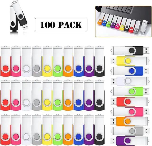 Main image of GEEUMI Bulk USB Flash Drive 4GB 100 Pack Multicolor 2.0 Thumb Drive Rotated Design,Memory Stick with LED Light for Storage and Backup Data, Jump Drive,100/Pack,4Gig