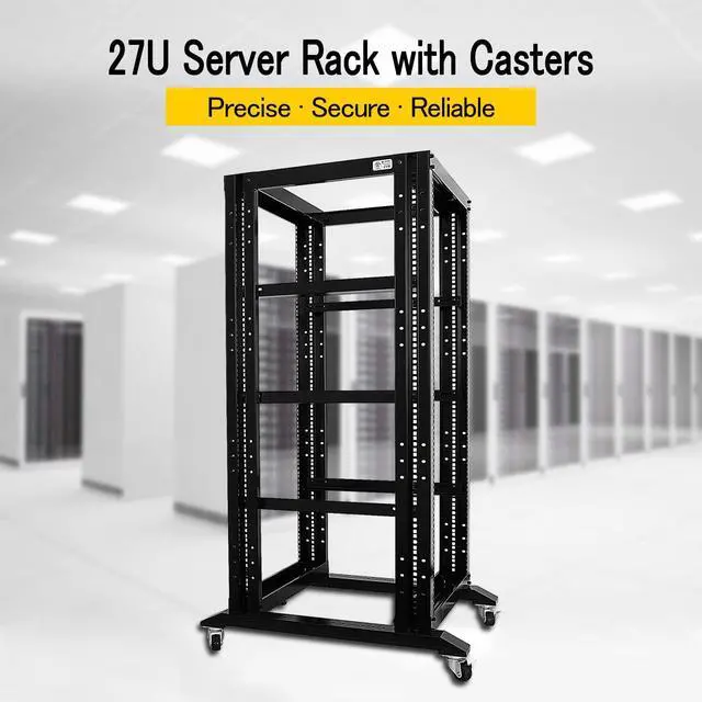 Alt view image 2 of 5 - Raising Electronics Server Rack Open Frame Rack 4 Post 19 inch Adjustable Server/Audio Rack Cold Rolled Steel(27U,24Depth)