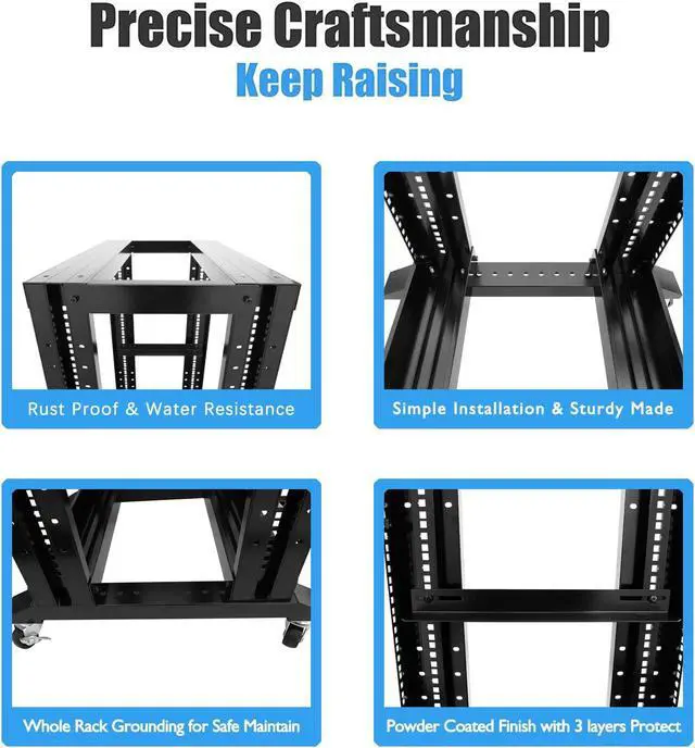 Alt view image 5 of 5 - Raising Electronics Server Rack Open Frame Rack 4 Post 19 inch Adjustable Server/Audio Rack Cold Rolled Steel(27U,24Depth)