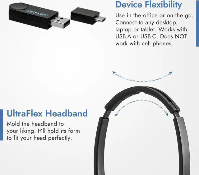 Alt view image 4 of 5 - Leitner LH475XL - Extra Comfort and Focus with XL Earpad - Wireless Computer Headset with Microphone - DECT USB Dongle Headset for Softphone, Computer, Laptop, and Tablet