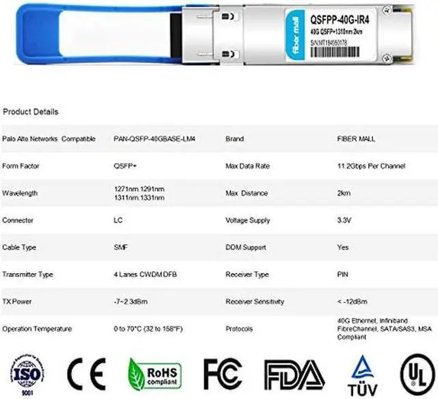 Alt view image 2 of 5 - 40G QSFP+ IR4 for Palo Alto Networks PAN-QSFP-40GBASE-LM4 40G QSFP+ IR41310nm CWDM4 2km LC SMF DDM Optical Transceiver Modul