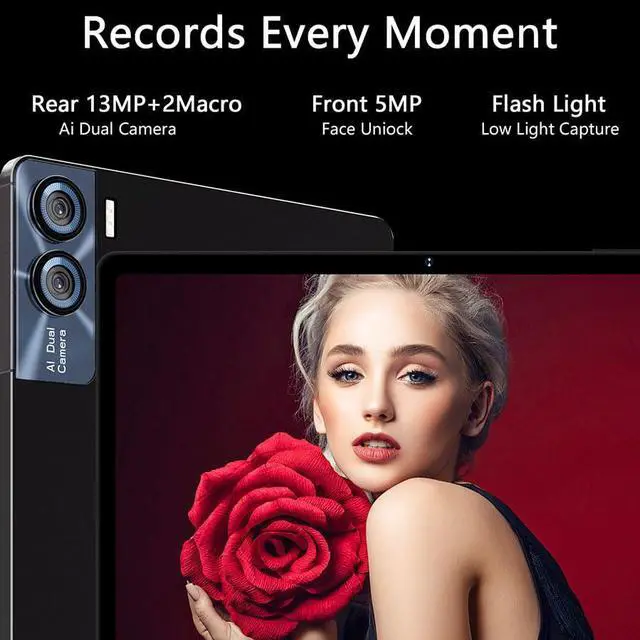 Alt view image 5 of 5 - Newest 11 Inch Tablet 2K Display 2000*1200 UHD 16GB RAM+256GB UFS ROM(1TB TF), Android 13, WiFi 5G, BT 5.0, 8-Cores, 4 Speakers, 8600mAh, 5MP+13MP+2MP, Metal Body, with Case, Keyboard & Mouse - Black