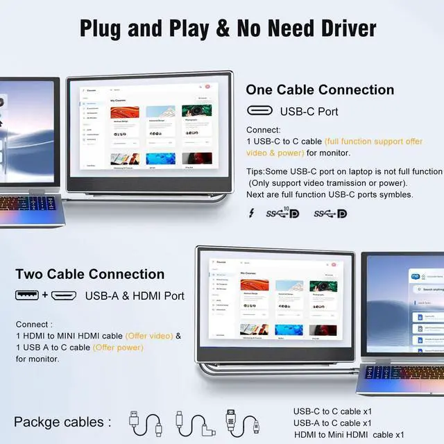 Alt view image 4 of 5 - KEFEYA Laptop Screen Extender Portable Monitor, 14" FHD IPS 1200P Travel Dual Second Monitor for Laptop