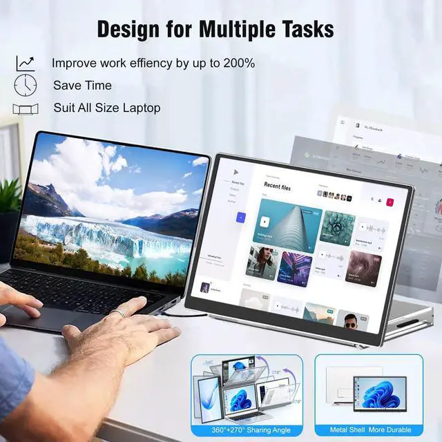 Alt view image 5 of 5 - KEFEYA Laptop Screen Extender Portable Monitor, 14" FHD IPS 1200P Travel Dual Second Monitor for Laptop