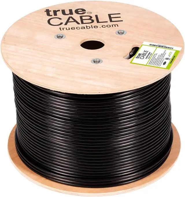 Alt view image 2 of 5 - trueCABLE Cat6 Outdoor, Unshielded UTP, 1000ft, UV Resistant, Aerial CMX Rated, Black, 23AWG Solid Bare Copper, 550MHz, PoE++ (4PPoE), ETL Listed, Bulk Ethernet Cable