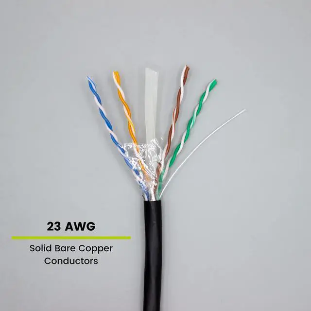 Alt view image 3 of 5 - trueCABLE Cat6 Outdoor, Unshielded UTP, 1000ft, UV Resistant, Aerial CMX Rated, Black, 23AWG Solid Bare Copper, 550MHz, PoE++ (4PPoE), ETL Listed, Bulk Ethernet Cable