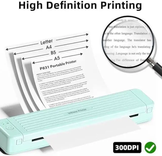 Alt view image 4 of 5 - PokeLabel P831 Portable Bluetooth Thermal Printer, 300 DPI Inkless & Wireless, Quiet & Fast Printing, US Letter/A4/A5/B5 Paper Compatibility, Ideal for Business Travel & Occasional Print Needs