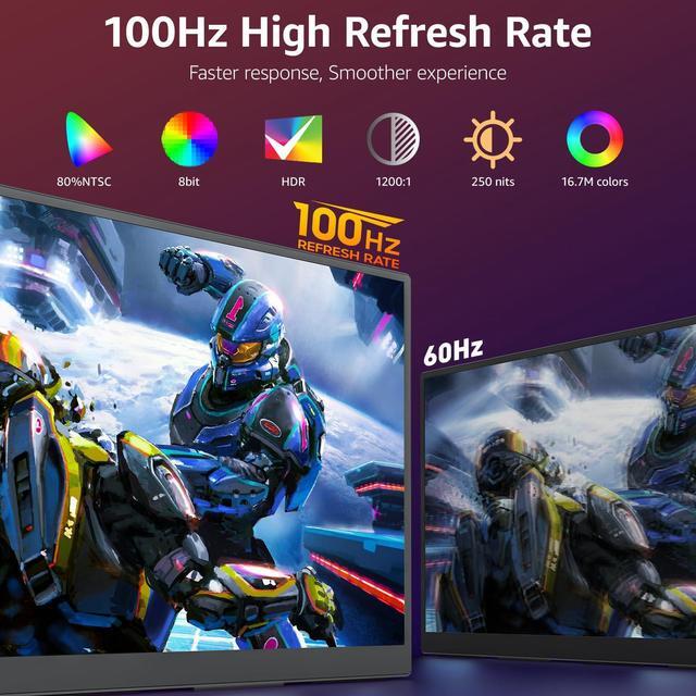 Alt view image 2 of 5 - VisionOwl Large Portable Monitor-18.5 Inch Computer Gaming Display 100Hz 120% sRGB FHD 1080P USB-C HDMI IPS Screen for Laptop MacBook Surface PC PS4/PS5 Xbox with Kickstand VESA Mountable Speakers