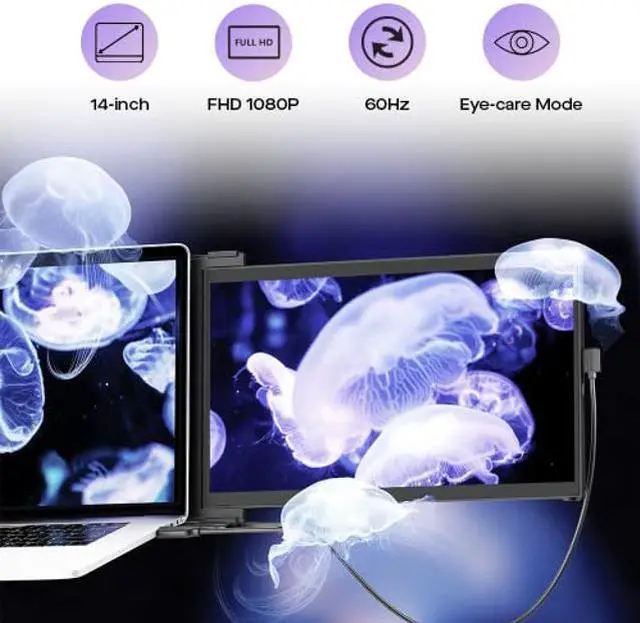 Alt view image 4 of 5 - New Mobile Pixels Duex Max DS 14.1'' FHD Portable Monitor, USB Type-C/HDMI Plug and Play 1080p Laptop Monitor Extender, Portable Screen for 14'' to 17 '' Laptops, Mac/Windows/Android/Switch Compatible