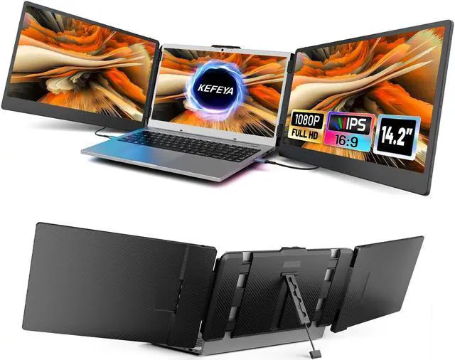 Main image of KEFEYA Laptop Screen Extender, 14.2" Portable Triple Monitor for Laptop with Full HD IPS Display, Laptop Extended Monitor Compatible with Mac, Windows, Chrome, Fits 13-17 Inch Laptops