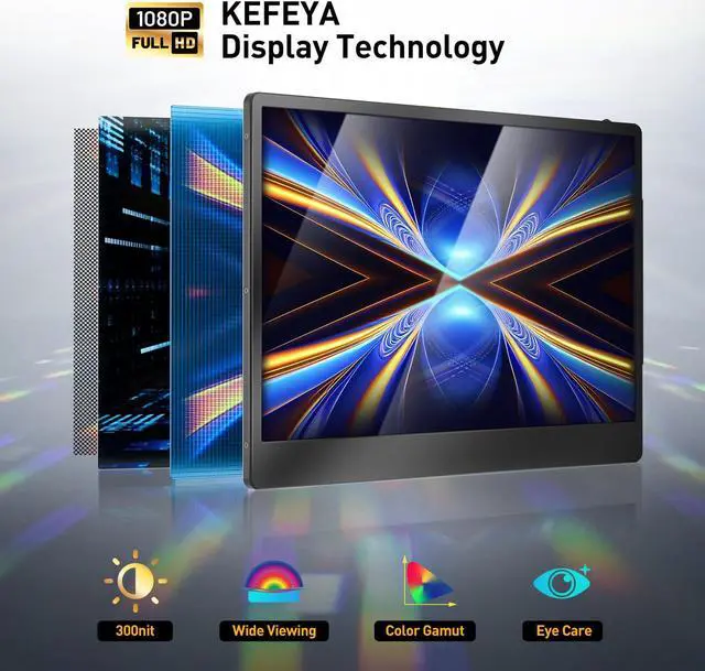 Alt view image 2 of 5 - KEFEYA Laptop Screen Extender, 14.2" Portable Triple Monitor for Laptop with Full HD IPS Display, Laptop Extended Monitor Compatible with Mac, Windows, Chrome, Fits 13-17 Inch Laptops