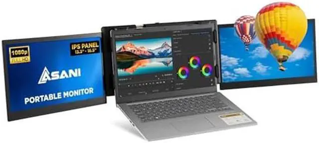 Main image of Asani 13.3" Portable Monitor - Full HD Tri-Screen Extender for Laptops, Single Cable Connection with USB-A/Type-C, Plug and Play, Compatible with 13"-17" Laptops, Tri-Screen Touch Capability