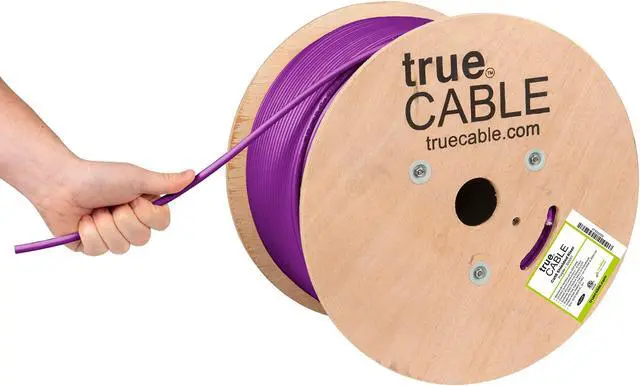 Main image of trueCABLE Cat6 Shielded Riser (CMR), 1000ft, Purple, 23AWG Solid Bare Copper, 550MHz, PoE++ (4PPoE), ETL Listed, Overall Aluminum Foil Shield (F/UTP), Bulk Ethernet Cable