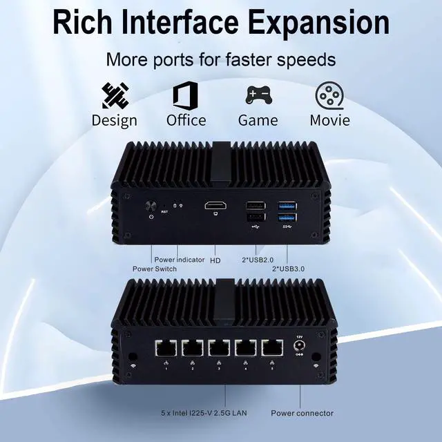 Alt view image 4 of 5 - KETUOPU Firewall Mini PC J4125, Fanless PC with Celeron J4125, 8G DDR4 RAM 64G SSD, 5 Intel I225-V 2.5G LAN, K4125L5 Mini Router Server Firewall Appliance, Support AES-NI