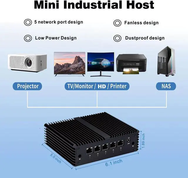 Alt view image 5 of 5 - KETUOPU Firewall Mini PC J4125, Fanless PC with Celeron J4125, 8G DDR4 RAM 64G SSD, 5 Intel I225-V 2.5G LAN, K4125L5 Mini Router Server Firewall Appliance, Support AES-NI