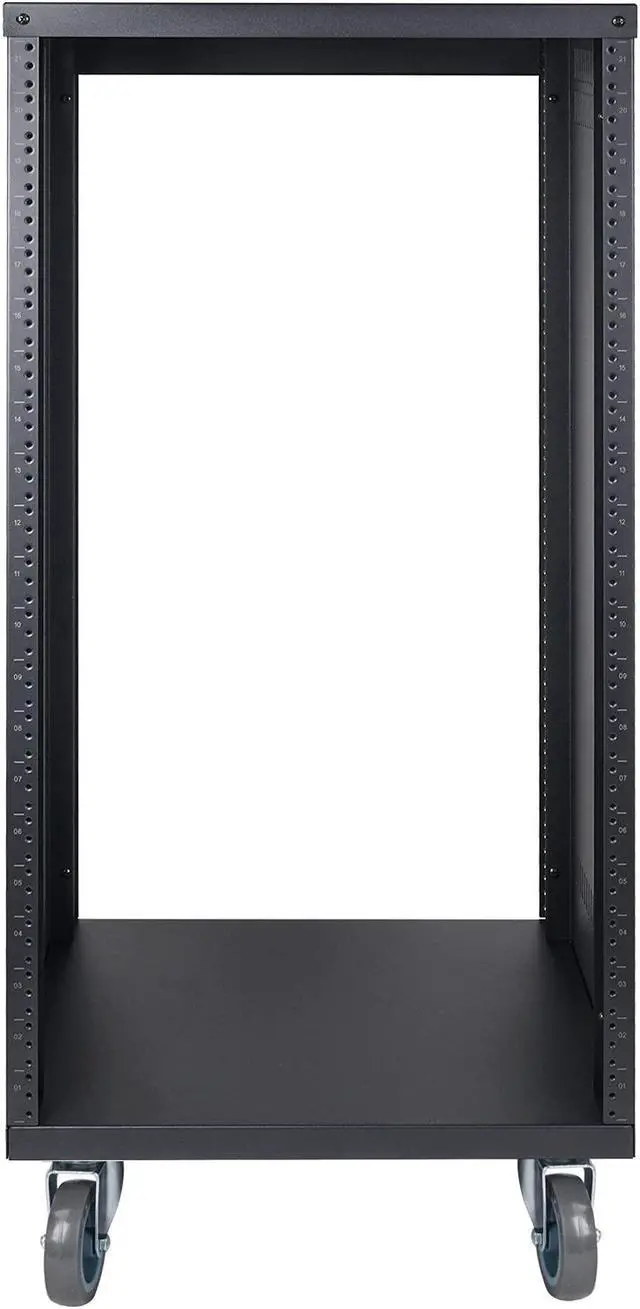 Alt view image 4 of 5 - Sound Town 21U Universal Steel Rack, w/ 3" Locking Casters, Vented Side Panels for Audio Video, Server and Network Equipment (STRK-M21U)