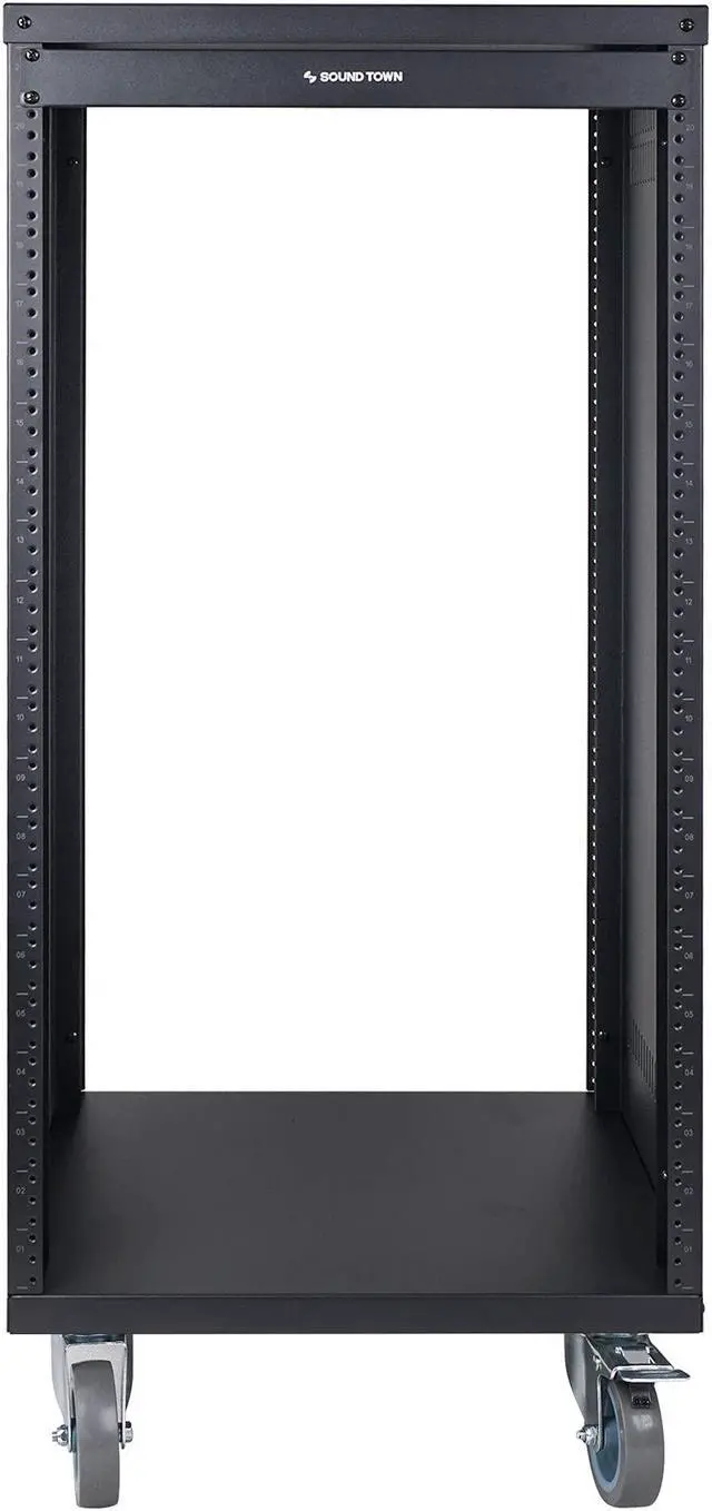 Alt view image 2 of 5 - Sound Town 21U Universal Steel Rack, w/ 3" Locking Casters, Vented Side Panels for Audio Video, Server and Network Equipment (STRK-M21U)