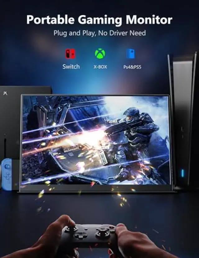 Alt view image 3 of 5 - 2.5K Portable Gaming Monitor, 18" 144Hz IPS Portable Laptop Monitor, Second Screen Dual USB C HDMI Computer Gaming Display with Speakers & Smart Cover, Travel Monitor for PC Phone PS4/5 Xbox Switch