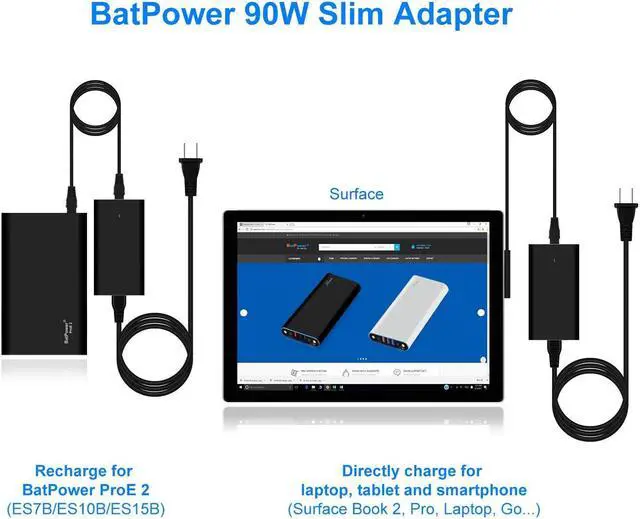 Alt view image 5 of 5 - BatPower ProE 2 ES15B 210Wh MS Surface External Battery for Surface Book 3 2 1 Power Bank Surface Laptop 4 3 2 1 Portable Charger Surface Pro X 8 7 6 5 4 3 Go and Surface 120W Slim Charger Ac Adapter