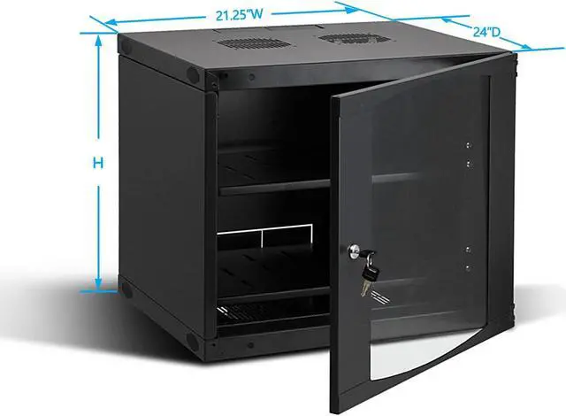 Alt view image 3 of 5 - 15U Rack Wall Mount Network Server Cabinet Rack Enclosure glass Door Lock