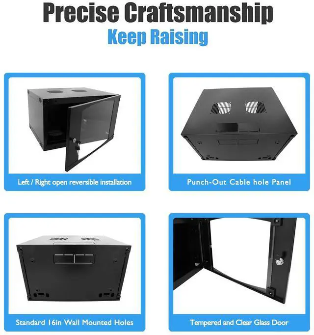 Alt view image 5 of 5 - 15U Rack Wall Mount Network Server Cabinet Rack Enclosure glass Door Lock