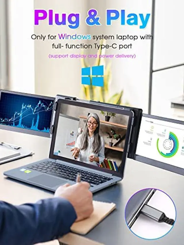 Alt view image 2 of 5 - BQAA 12'' Portable Dual Triple Portable Monitor for Laptop, Laptop Monitor Screen Extender FHD 1080P IPS Screen with Full Function Type-C for 13.3-16.5 Inch Only Windows Laptop/Android Phone P2S