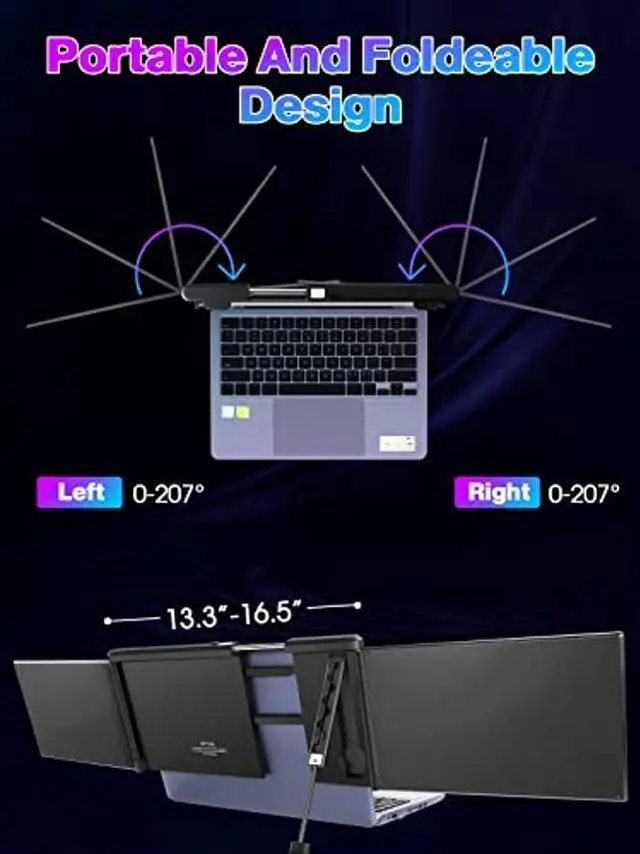 Alt view image 5 of 5 - BQAA 12'' Portable Dual Triple Portable Monitor for Laptop, Laptop Monitor Screen Extender FHD 1080P IPS Screen with Full Function Type-C for 13.3-16.5 Inch Only Windows Laptop/Android Phone P2S