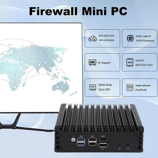 Alt view image 2 of 5 - KETUOPU Mini PC Router Firewall Intel N100 up to 3.4GHz, K100L4 8G DDR5 RAM 64G SSD Micro Firewall Appliance Computer Router with 4x2.5GbE I226-V LAN, Support AES-NI