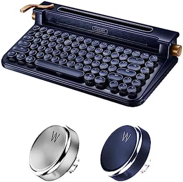 Main image of FINEDAY Keyboard 3.0, Blue Switch, Retro Wireless Mechanical Keyboard, Typewriter Designed, Bluetooth 5.0 & USB up to 4 Devices, for Desktop PC/Laptop Mac/Phone (83 Aluminum keycap-Navy)