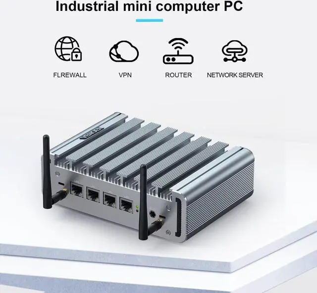 Alt view image 5 of 5 - Fanless Mini PC 2.5Gbe 4 Lan Port, Firewall Appliance Router PC, i225 NICs, Celeron J4125, 8GB DDR4 RAM 128GB SSD, HD-MI, VGA, Wifi, Small Computer, Auto Power On, Windows 10 / Firewall Software