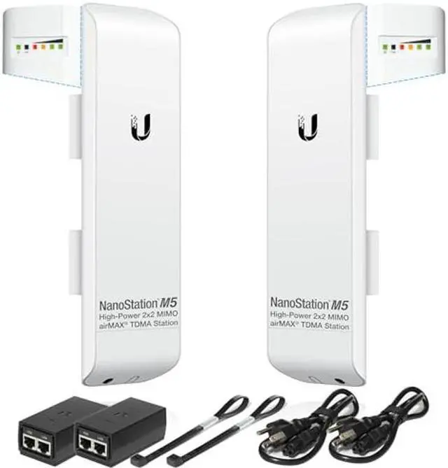 Main image of Pre-Configured Bundle of 2 Ubiquiti NanoStation M5 (NSM5) P2P-2 Units Kit 100% Configured as Network Wireless Bridge for Long Distance Wireless Communications, Plug-and-Play. No Configuration Needed.