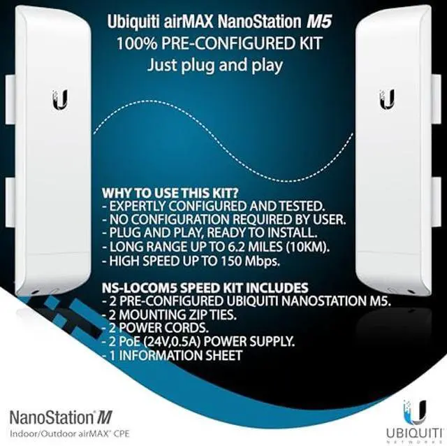 Alt view image 3 of 3 - Pre-Configured Bundle of 2 Ubiquiti NanoStation M5 (NSM5) P2P-2 Units Kit 100% Configured as Network Wireless Bridge for Long Distance Wireless Communications, Plug-and-Play. No Configuration Needed.